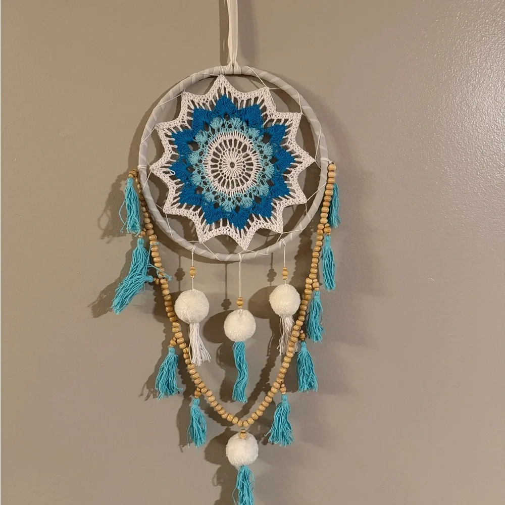 Blue and White Dreamcatcher‎ with Beads